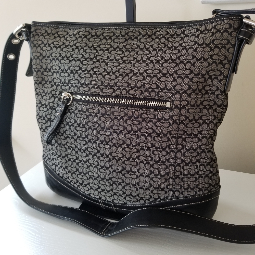 Coach Mini C Jacquard Leather Trim Shoulder Bag